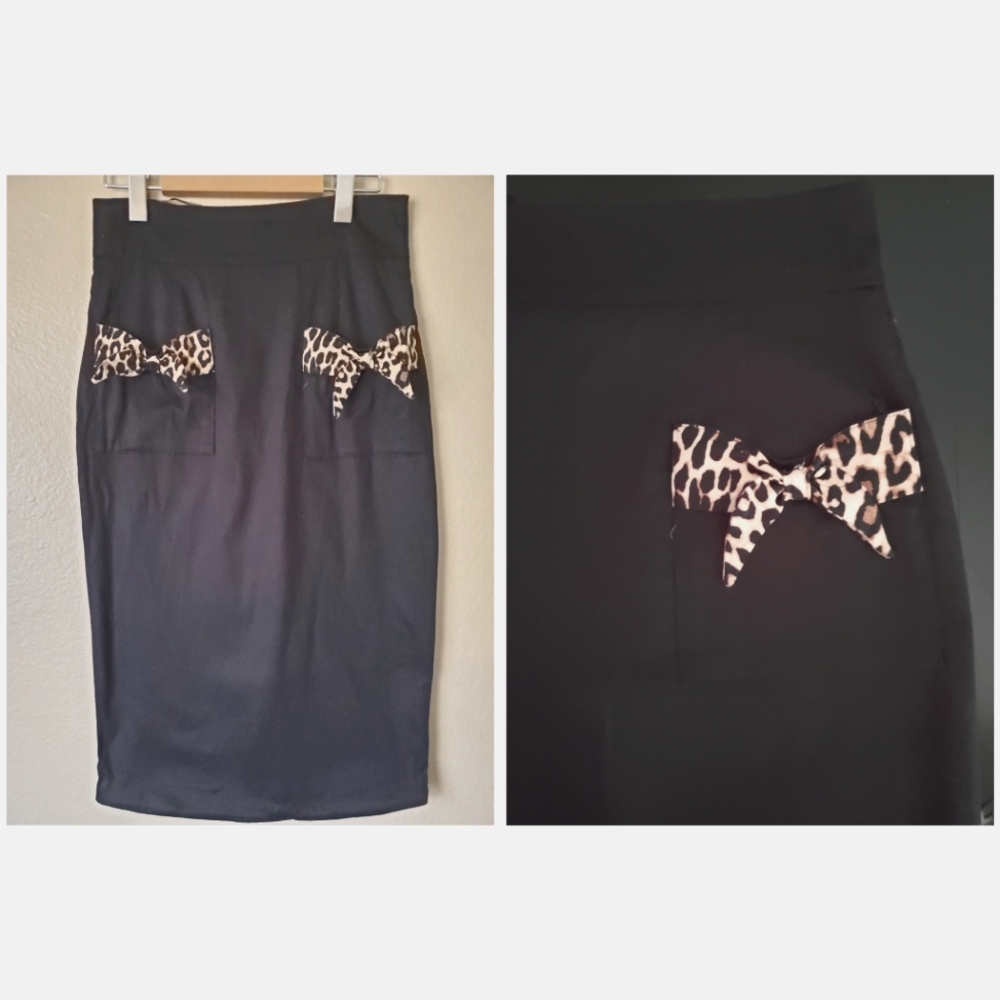 Lindy Bop Black/Leopard Pencil Skirt